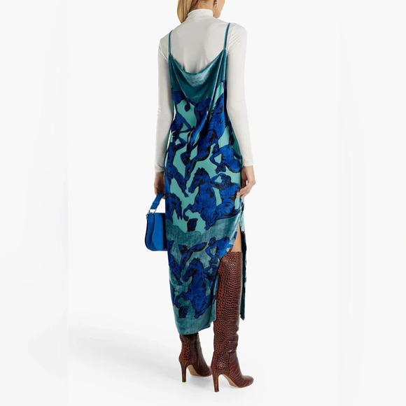NWT Salvatore Ferragamo Draped Printed Devoré-Velvet Dress Size 42 (6) - Picture 3 of 14